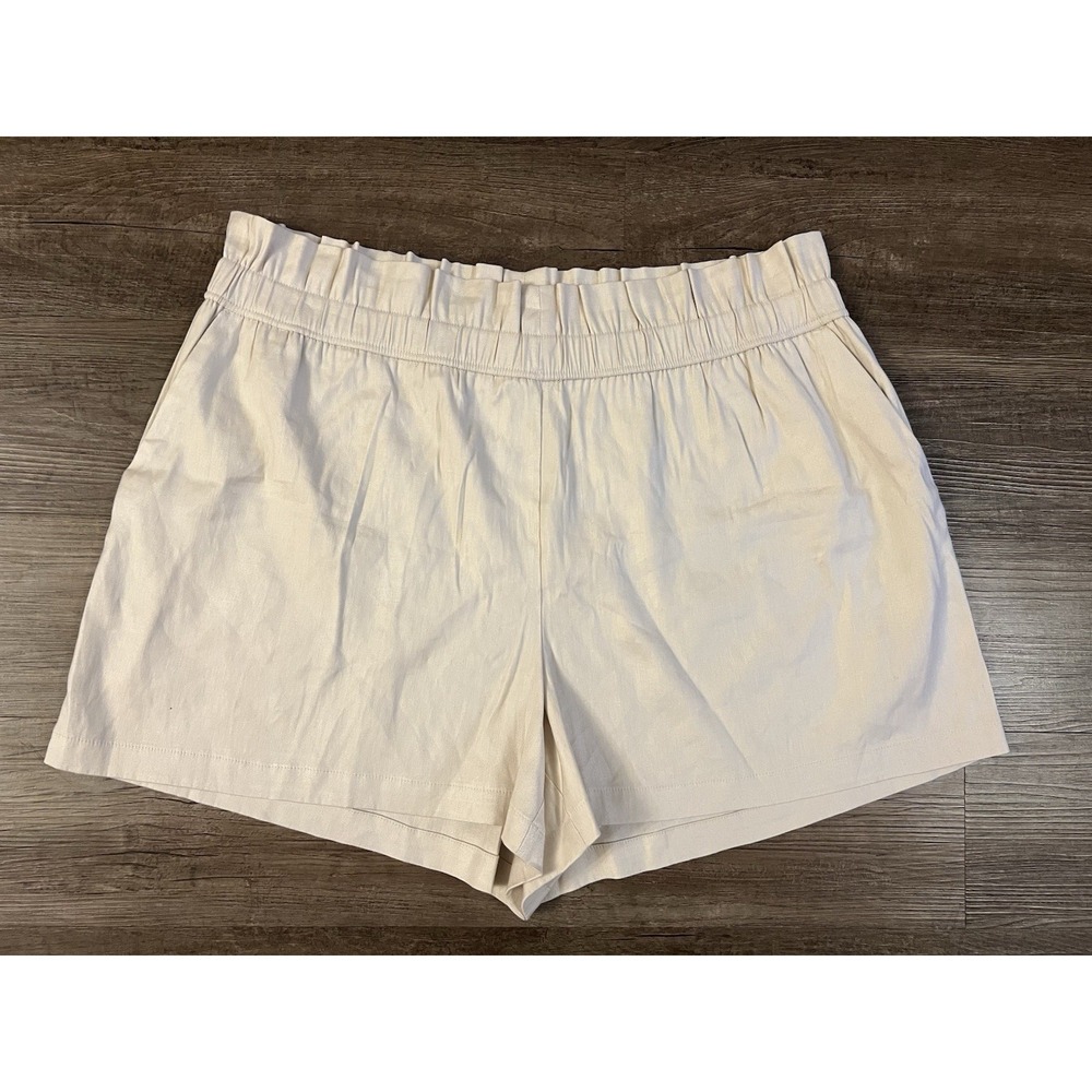 Express Shorts Womens‎ XL Ivory Linen Paper Bag Waist Pull On Pockets Boho H45